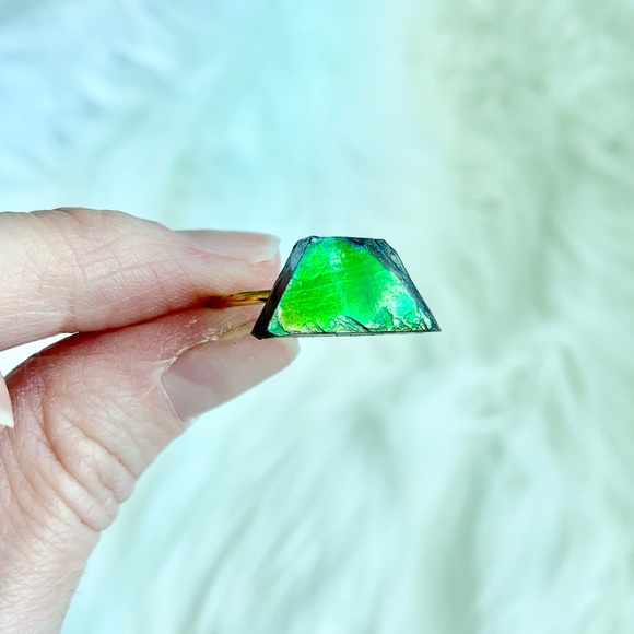 Green Ammolite Stone 14k Gold Ring Adjustable Size - Picture 5 of 12